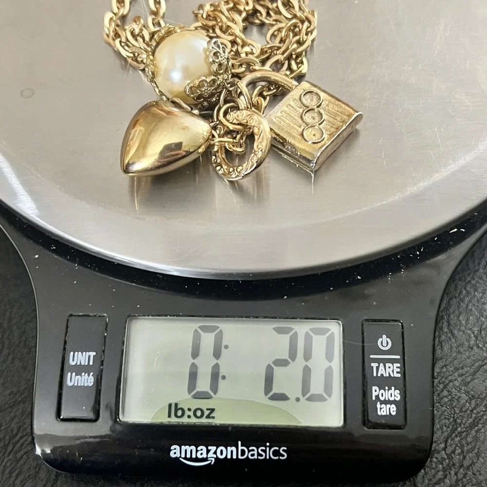 Gold Tone Heart Padlock Faux‎ Pearl Charm Necklace 36 Inch Long Coquette Y2K